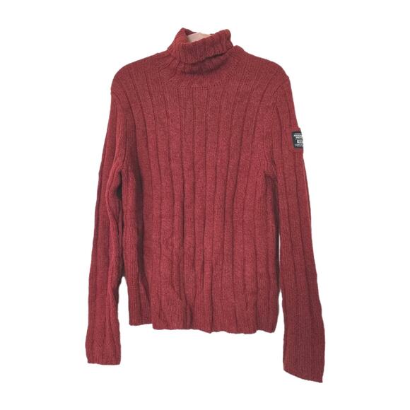 Vintage Y2K Abercrombie and Fitch Mens M Lambs Wool Ribbed Fisherman Sweater Red - Picture 1 of 9